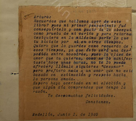 En una carta Constanza se despide de Arturo. Foto: Laboratorio de Fuentes Históricas de la UNAL Medellín.