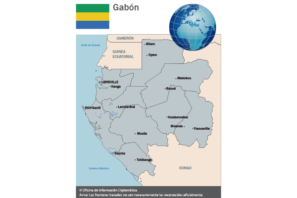 Ubicación de la Republica de Gabón. Tomado de exteriores.gob.es.